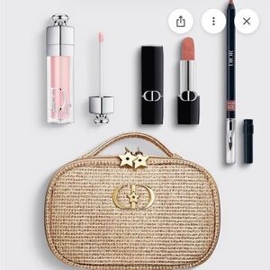 Dior Pink Lip Set with Gold Cosmetic Case